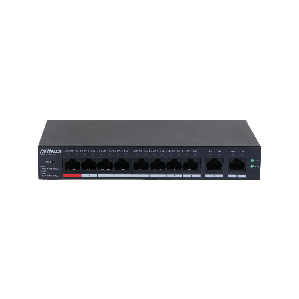 Switch PoE Gigabit 10 puertos · 110W V2 Dahua DH-CS4010-8GT-110-V2 - Intelix Safety