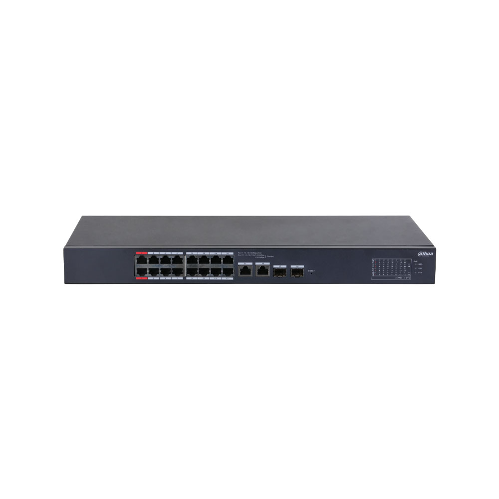 Switch PoE 16+2 puertos · 240W Dahua DH-CS4218-16ET-240-V2 - Intelix Safety