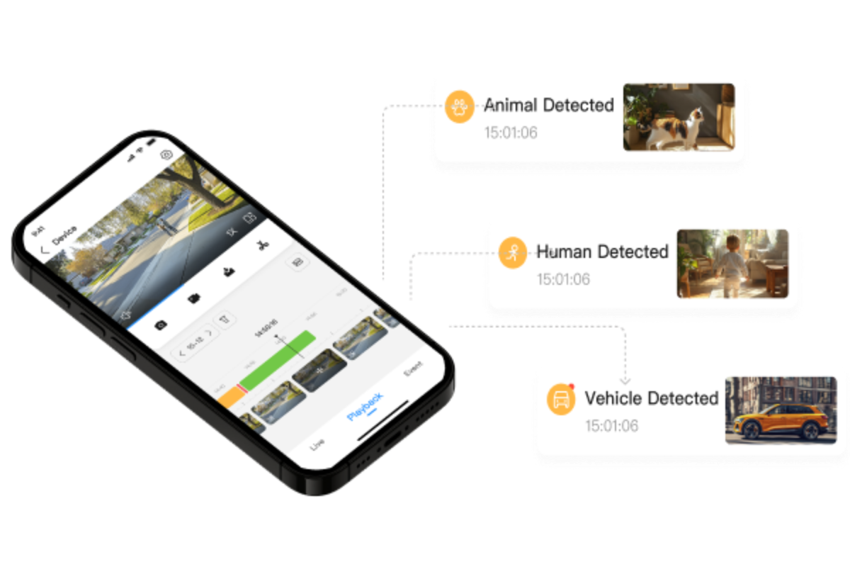 Notificaciones de detección inteligente en la app DMSS: humano, animal y vehículo detectados
